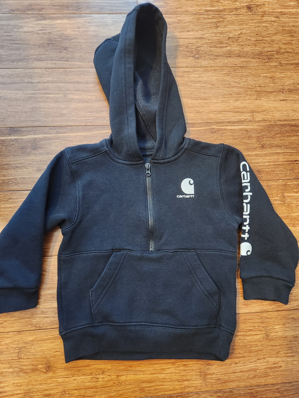 Carhartt Boys Black Hooded Half-Zip Sweatshirt Hoodie Jacket, 24 Months